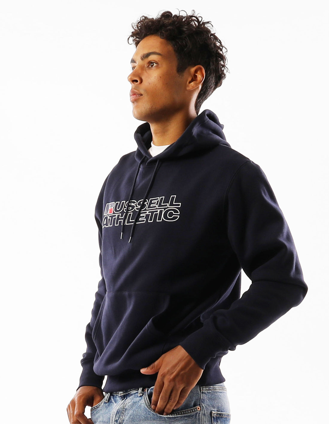 Men Russell Athletic Modern Logo Hoodie Navy | QATEHR081