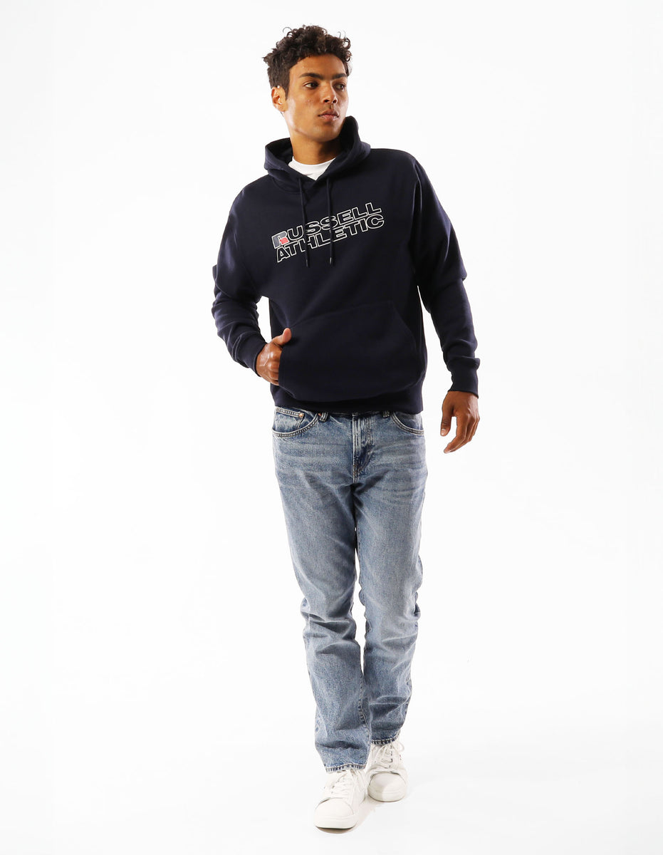 Men Russell Athletic Modern Logo Hoodie Navy | QATEHR081