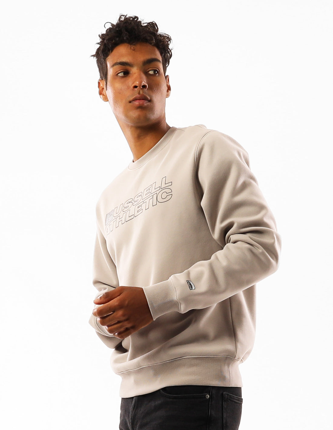 Men Russell Athletic Original Modern Logo Crew Neck Sweaters Beige | FVNSJA479