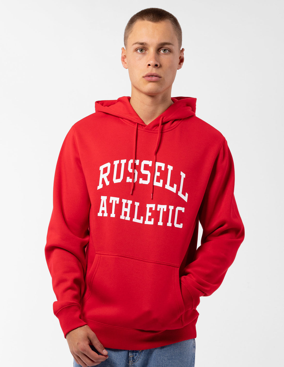 Men Russell Athletic Originals Arch Logo Hoodie Red | BKQNHS874