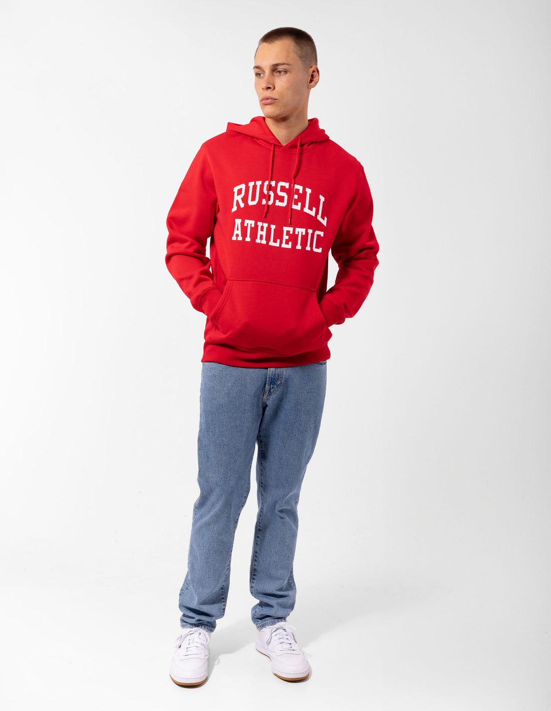 Men Russell Athletic Originals Arch Logo Hoodie Red | BKQNHS874