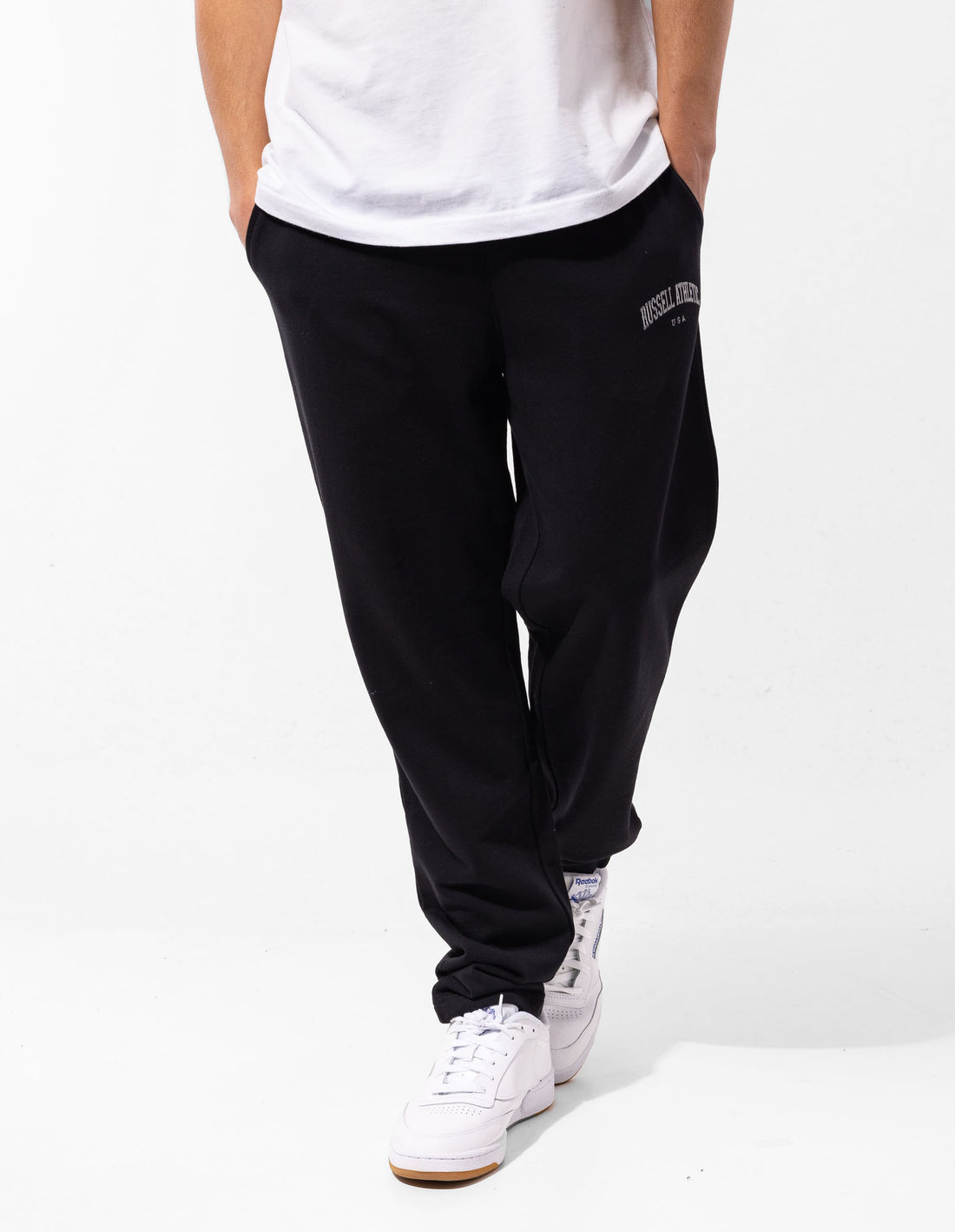 Men Russell Athletic Originals Big Arch Unbrushed Open Leg Track pants Black | EMQYAJ289