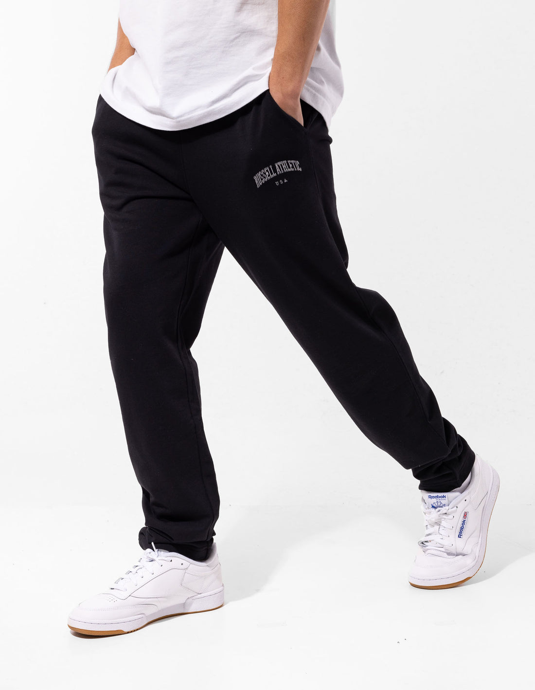 Men Russell Athletic Originals Big Arch Unbrushed Open Leg Track pants Black | EMQYAJ289