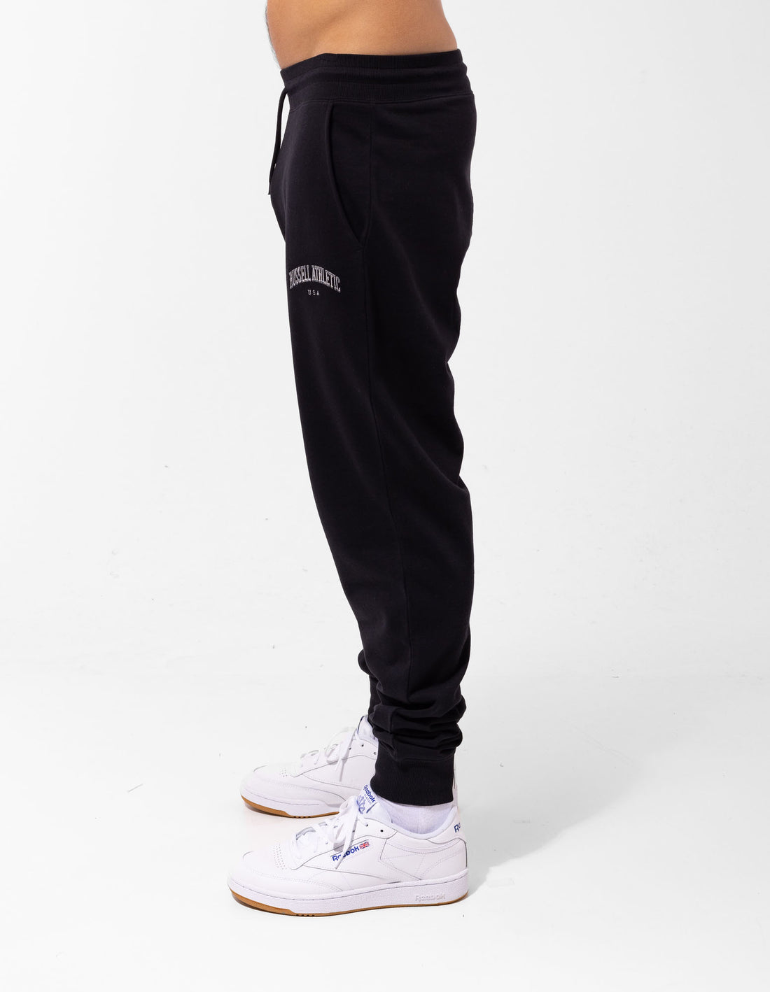 Men Russell Athletic Originals Big Arch Unbrushed Cuffed Track pants Black | WHNBXQ981