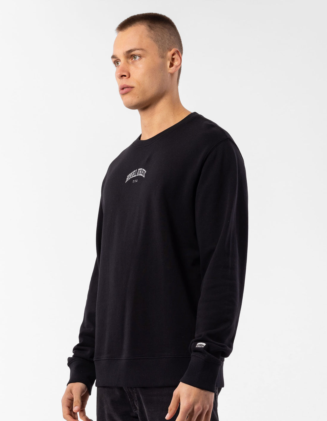 Men Russell Athletic Originals Big Arch Unbrushed Crew Neck Sweaters Black | EKNYSM380