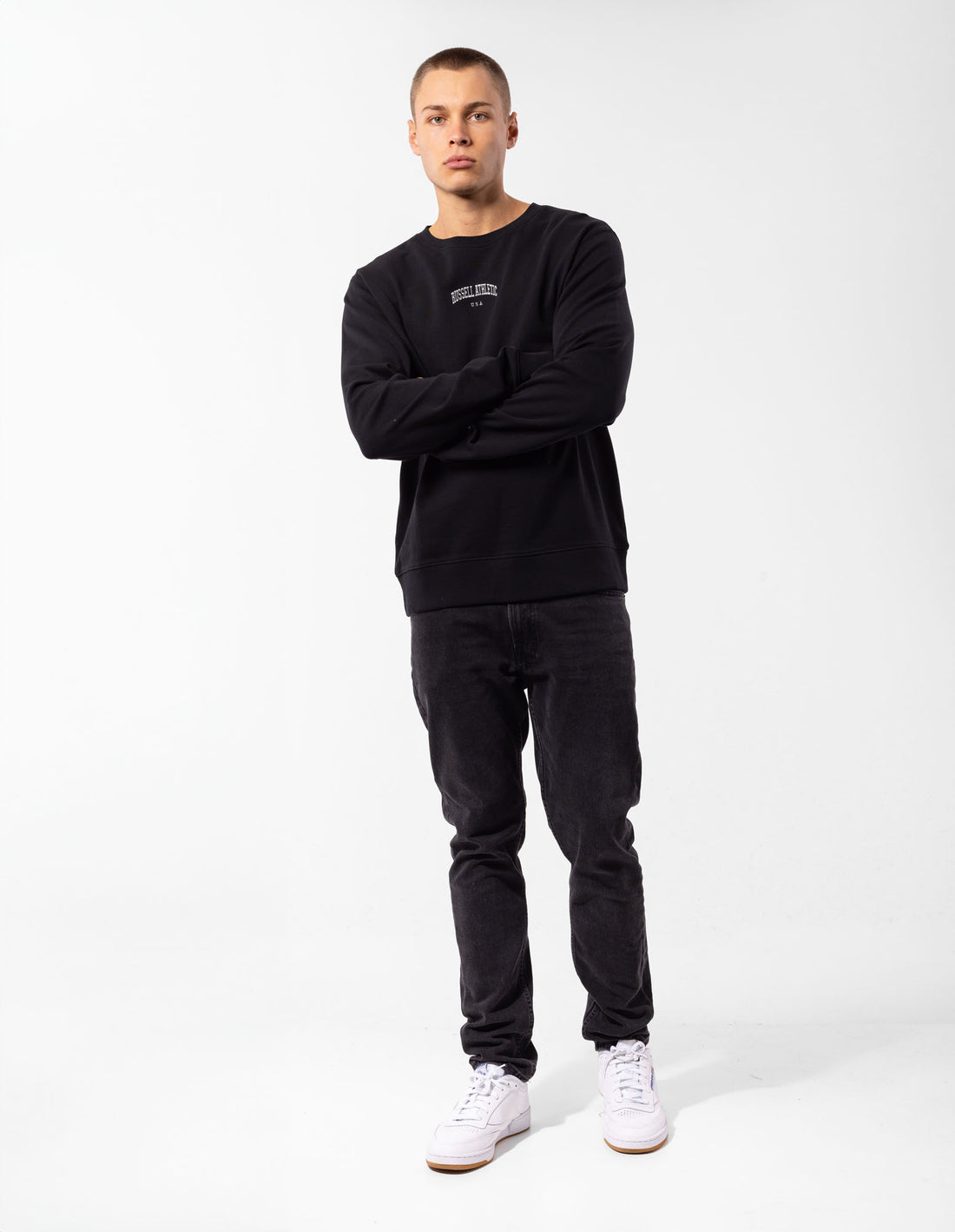 Men Russell Athletic Originals Big Arch Unbrushed Crew Neck Sweaters Black | EKNYSM380