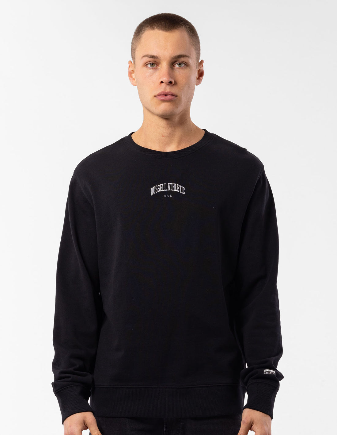 Men Russell Athletic Originals Big Arch Unbrushed Crew Neck Sweaters Black | EKNYSM380