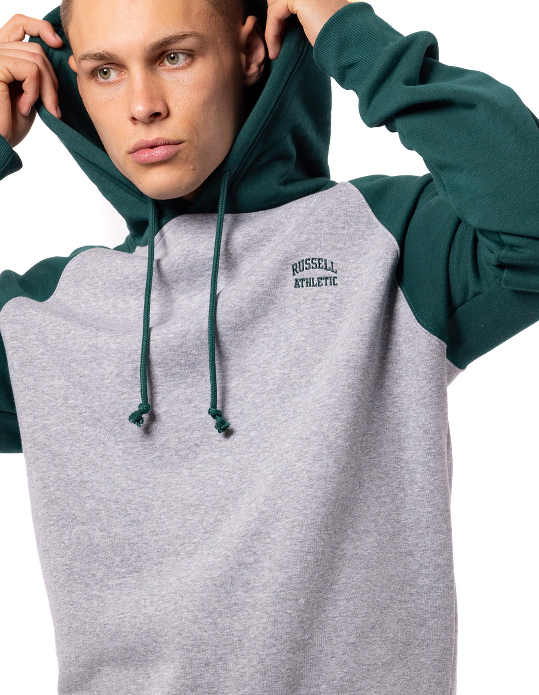 Men Russell Athletic Originals Small Arch Raglan Hoodie Green | ZBTFUX095