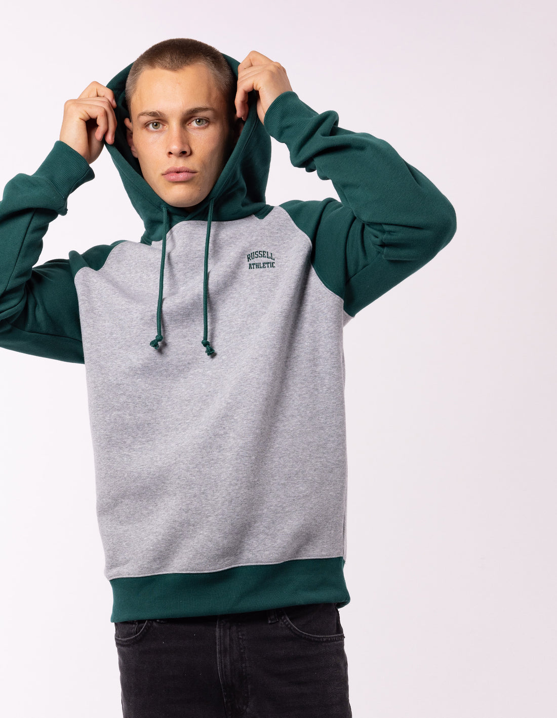 Men Russell Athletic Originals Small Arch Raglan Hoodie Green | ZBTFUX095