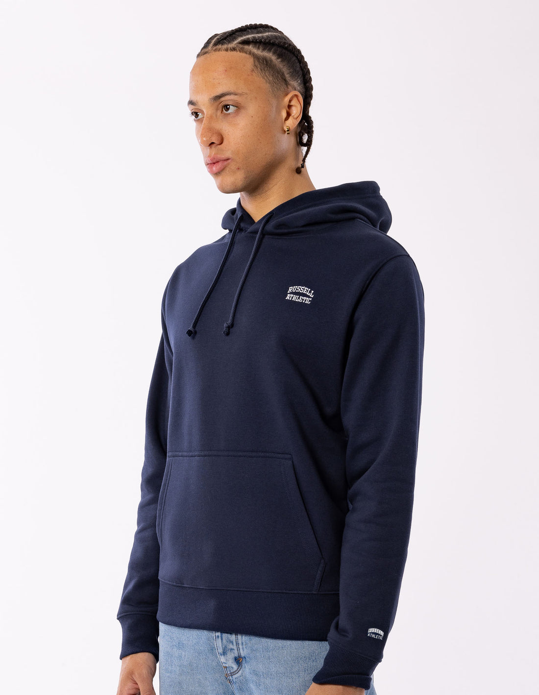 Men Russell Athletic Originals Small Arch Hoodie Navy | CZVBDF216