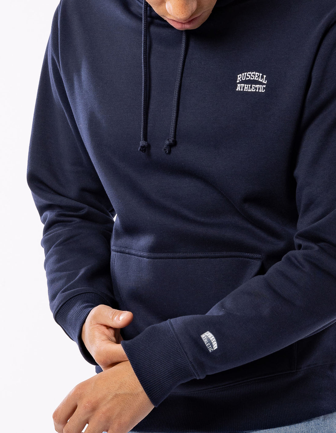 Men Russell Athletic Originals Small Arch Hoodie Navy | CZVBDF216