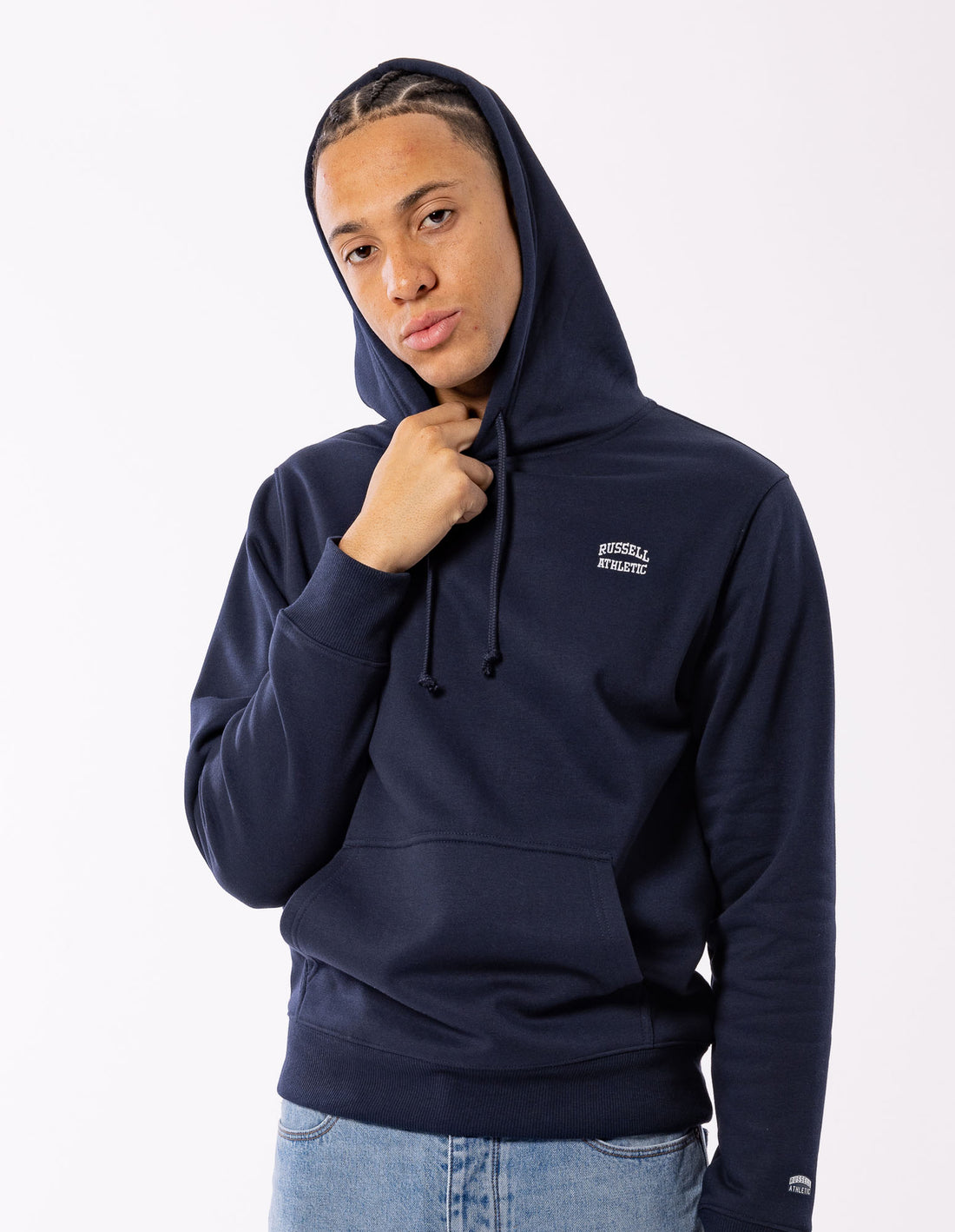 Men Russell Athletic Originals Small Arch Hoodie Navy | CZVBDF216