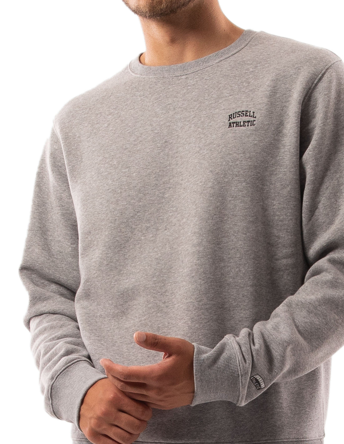 Men Russell Athletic Originals Small Arch Crew Neck Sweaters Grey | CAJHFL036