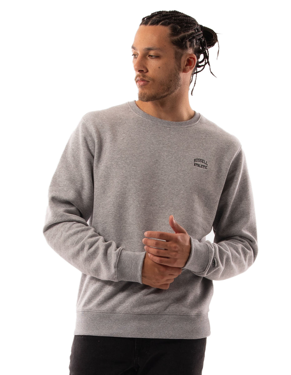 Men Russell Athletic Originals Small Arch Crew Neck Sweaters Grey | CAJHFL036