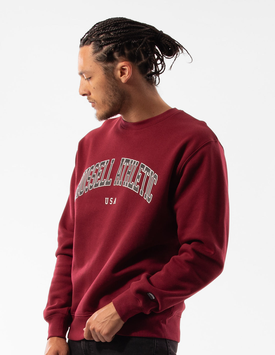 Men Russell Athletic Pasadena Crew Neck Sweaters Burgundy | IKHOYU417