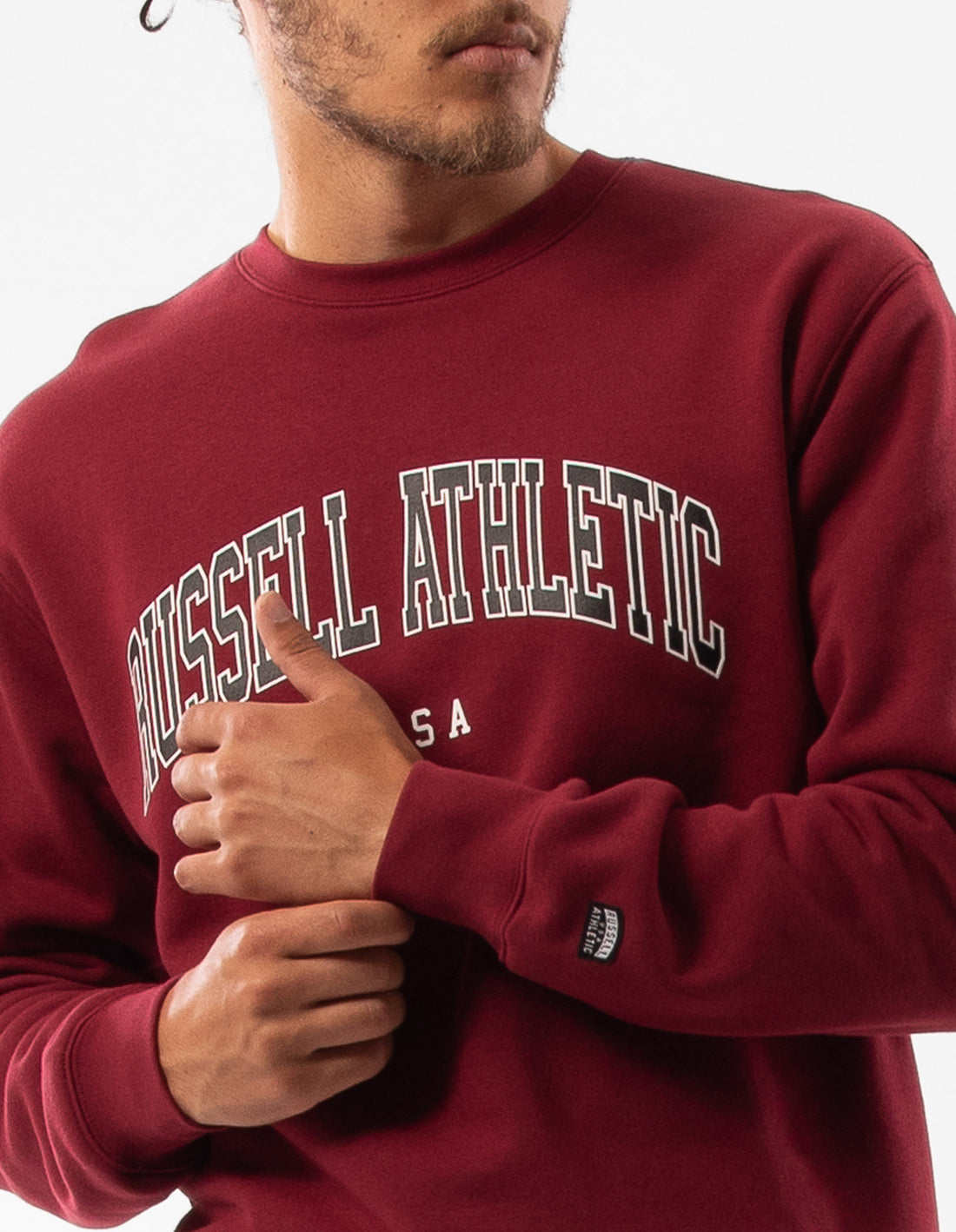 Men Russell Athletic Pasadena Crew Neck Sweaters Burgundy | IKHOYU417