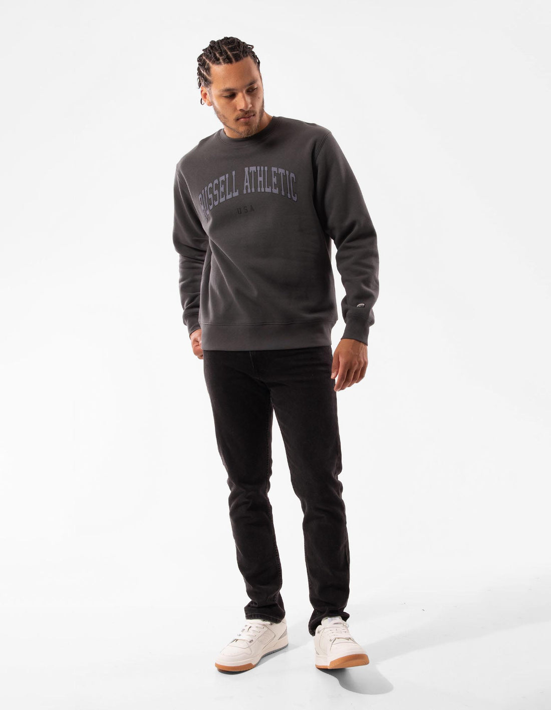 Men Russell Athletic Pasadena Crew Neck Sweaters Dark Grey | IEQXUR013