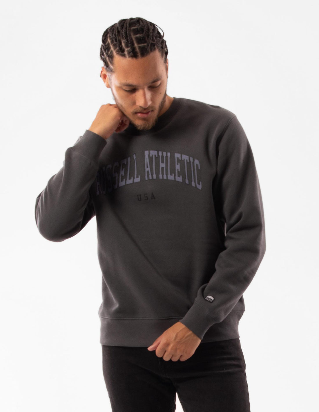 Men Russell Athletic Pasadena Crew Neck Sweaters Dark Grey | IEQXUR013