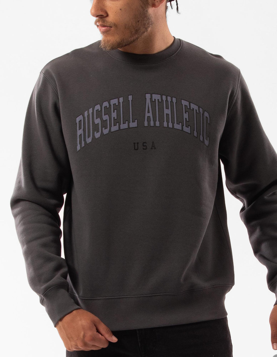 Men Russell Athletic Pasadena Crew Neck Sweaters Dark Grey | IEQXUR013