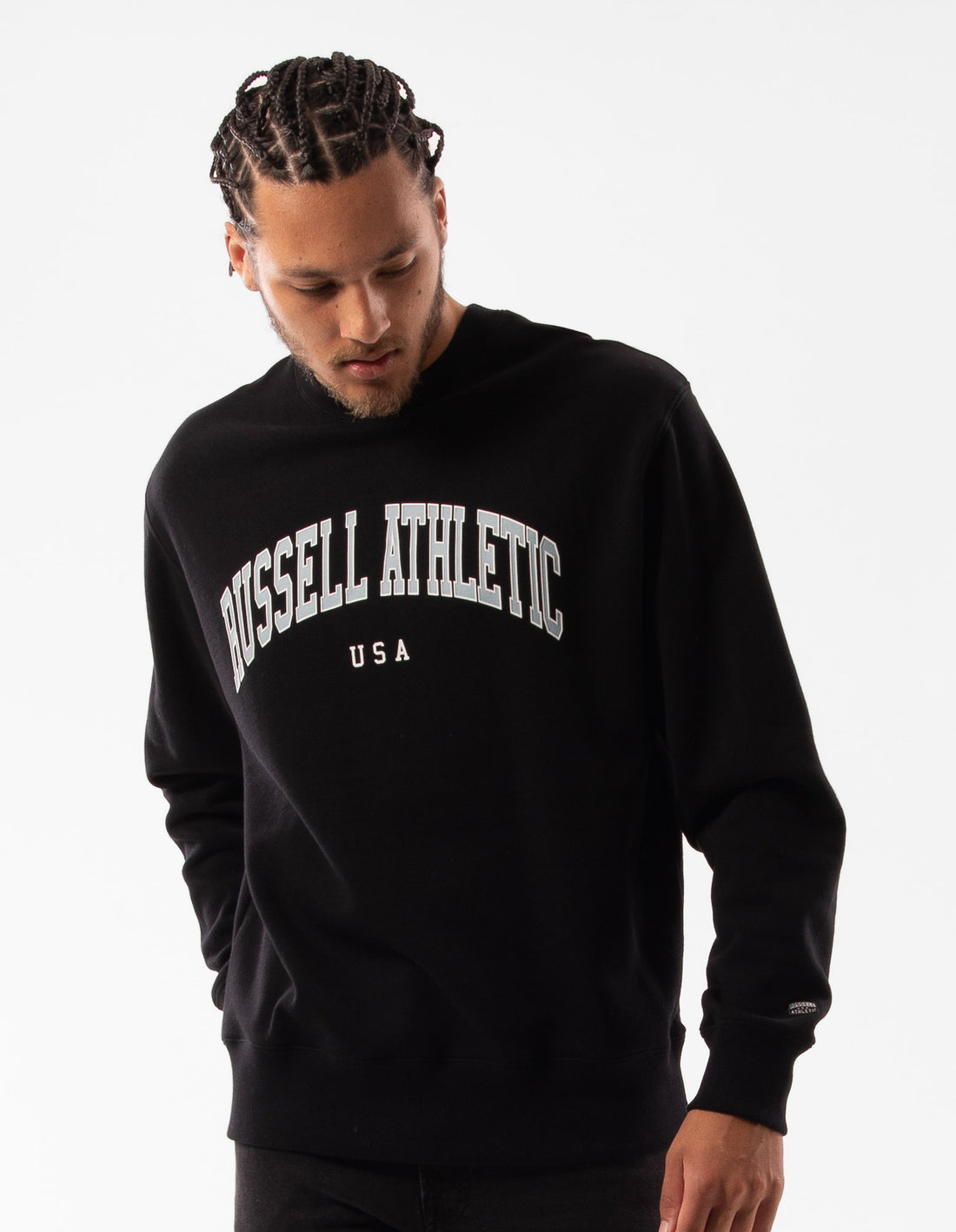 Men Russell Athletic Pasadena Crew Neck Sweaters Black | XYRHAJ790