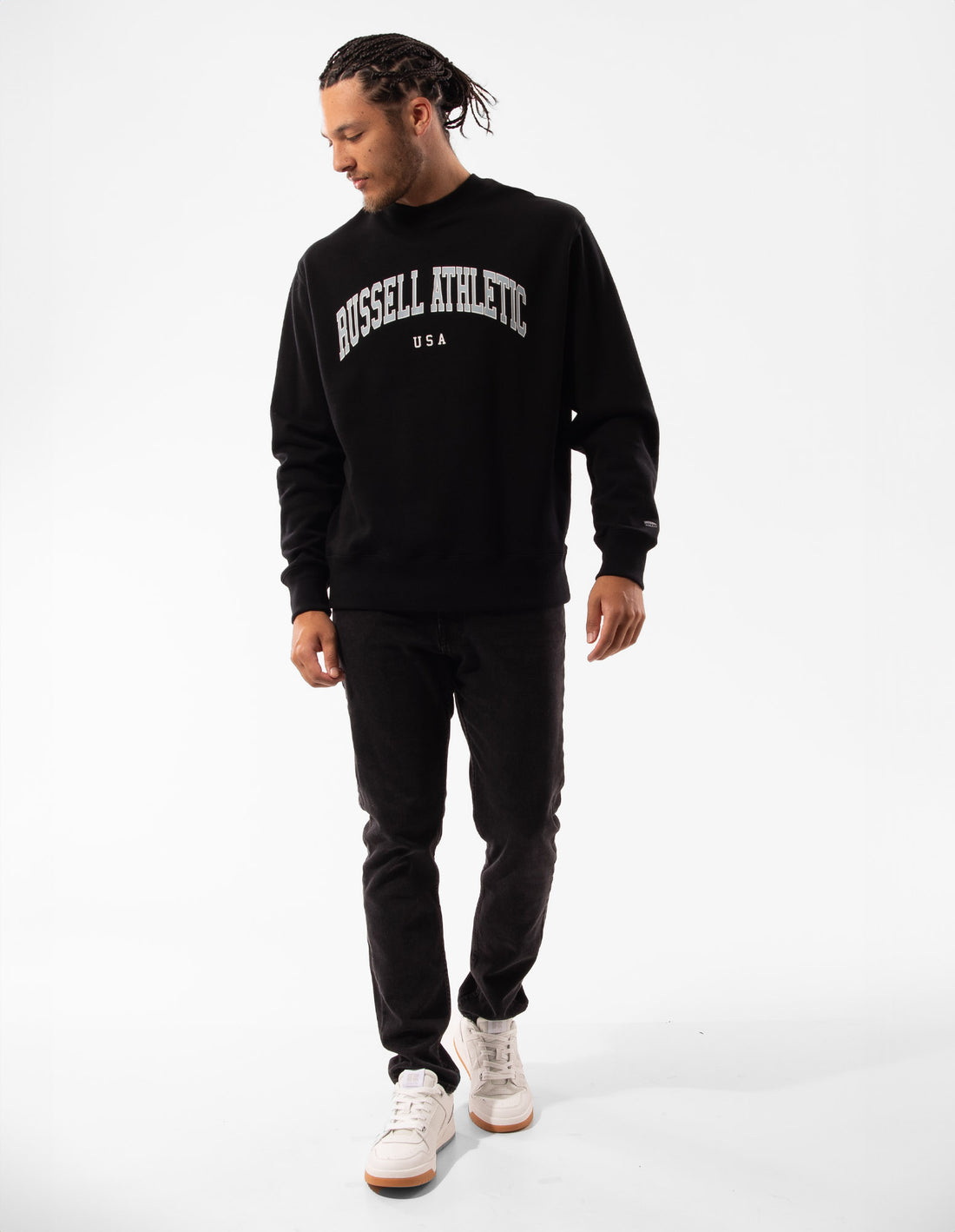 Men Russell Athletic Pasadena Crew Neck Sweaters Black | XYRHAJ790