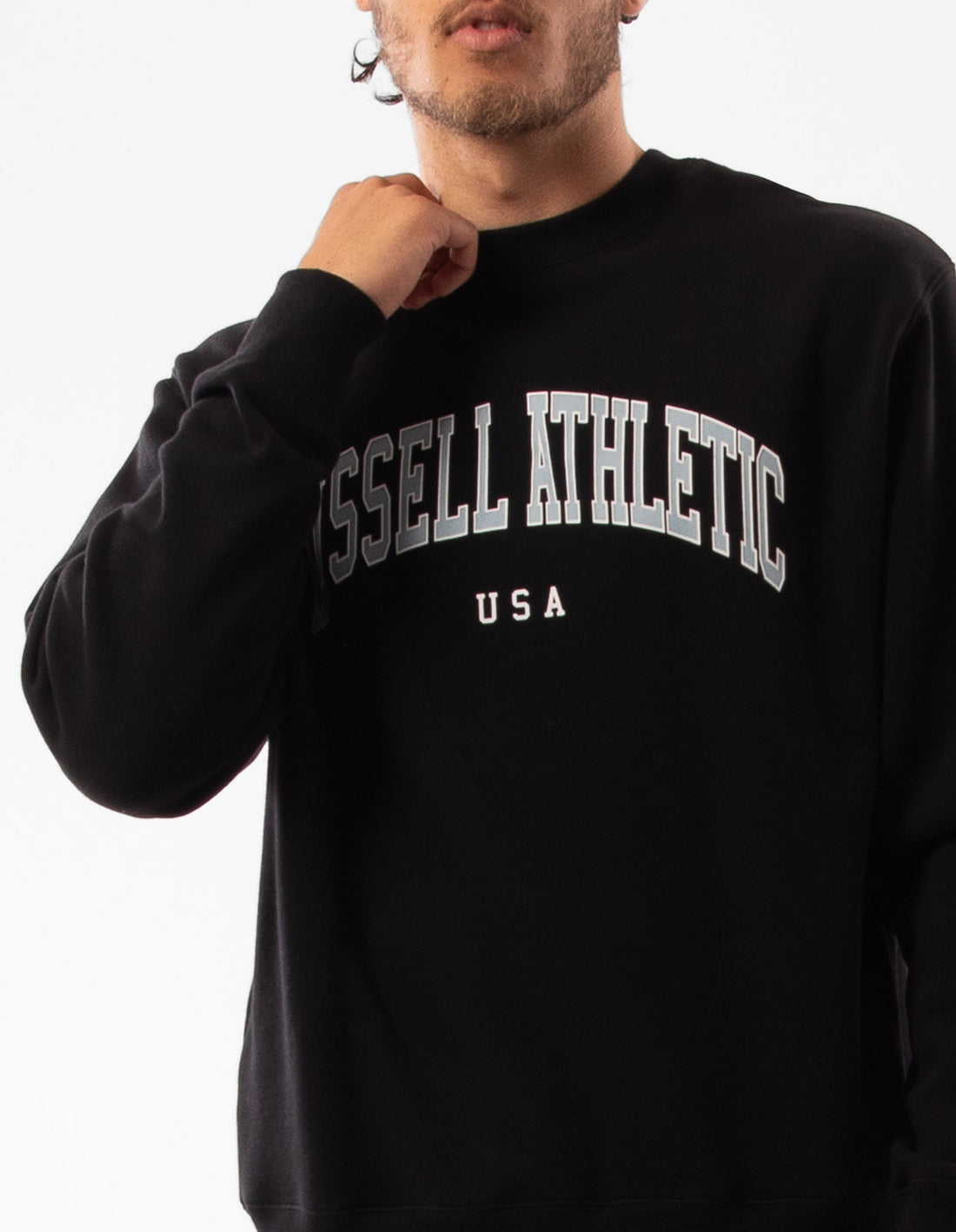 Men Russell Athletic Pasadena Crew Neck Sweaters Black | XYRHAJ790