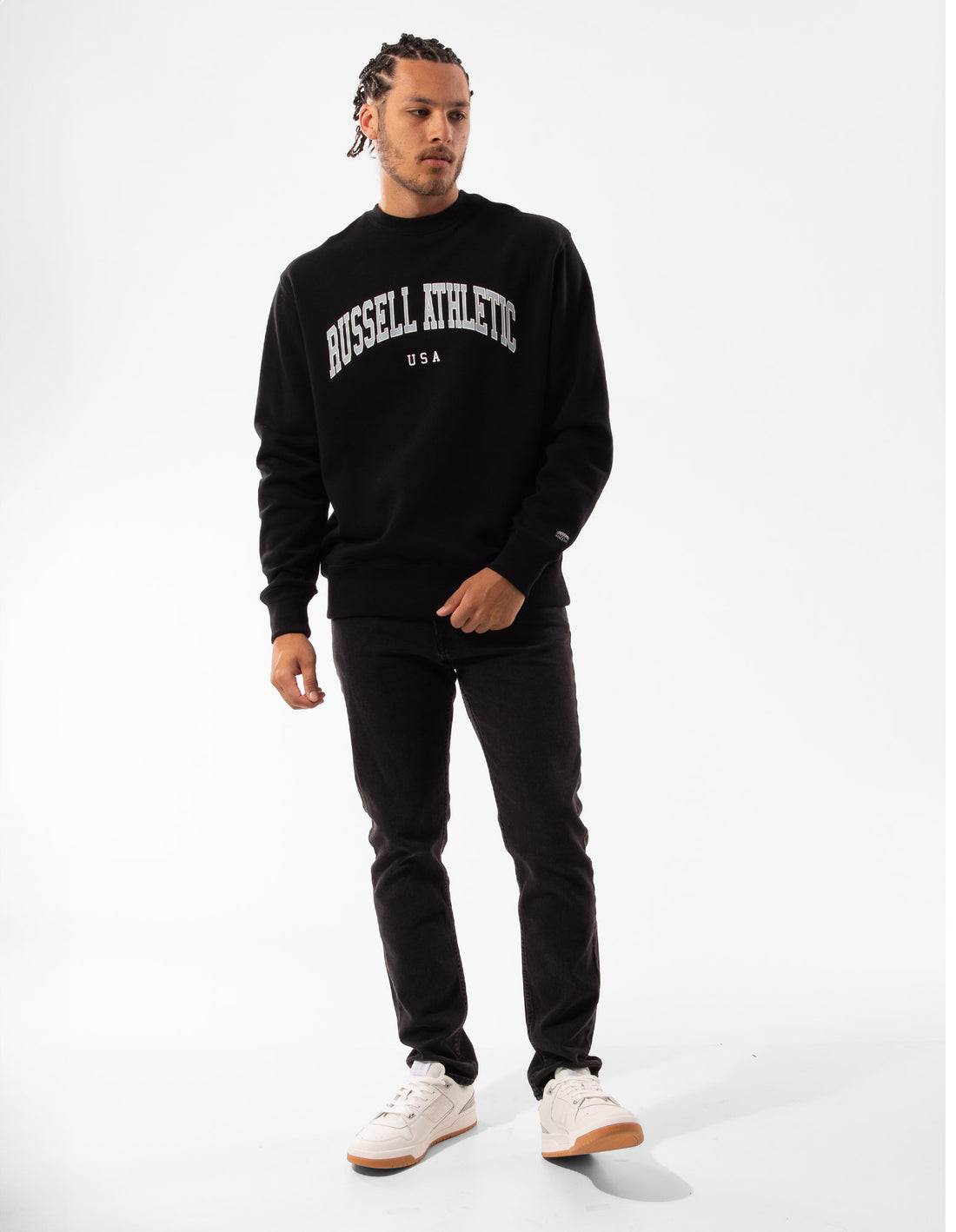 Men Russell Athletic Pasadena Crew Neck Sweaters Black | XYRHAJ790