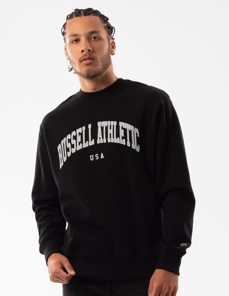 Men Russell Athletic Pasadena Crew Neck Sweaters Black | XYRHAJ790