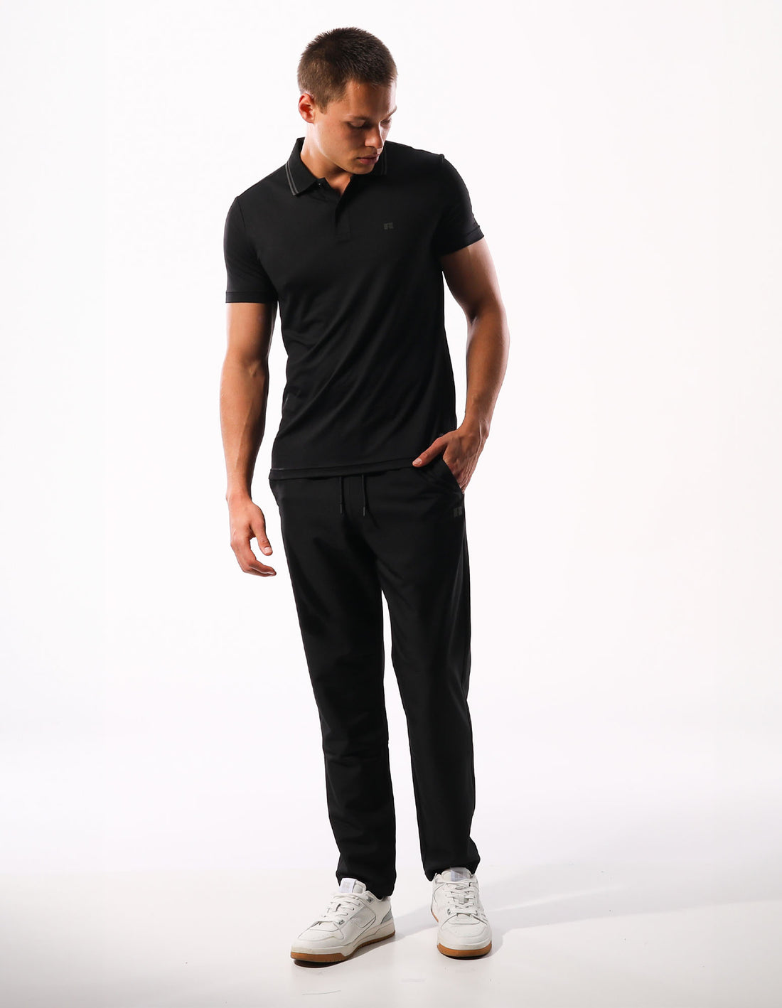 Men Russell Athletic R Logo Active Stretch Track pants Black | UJTLBO861