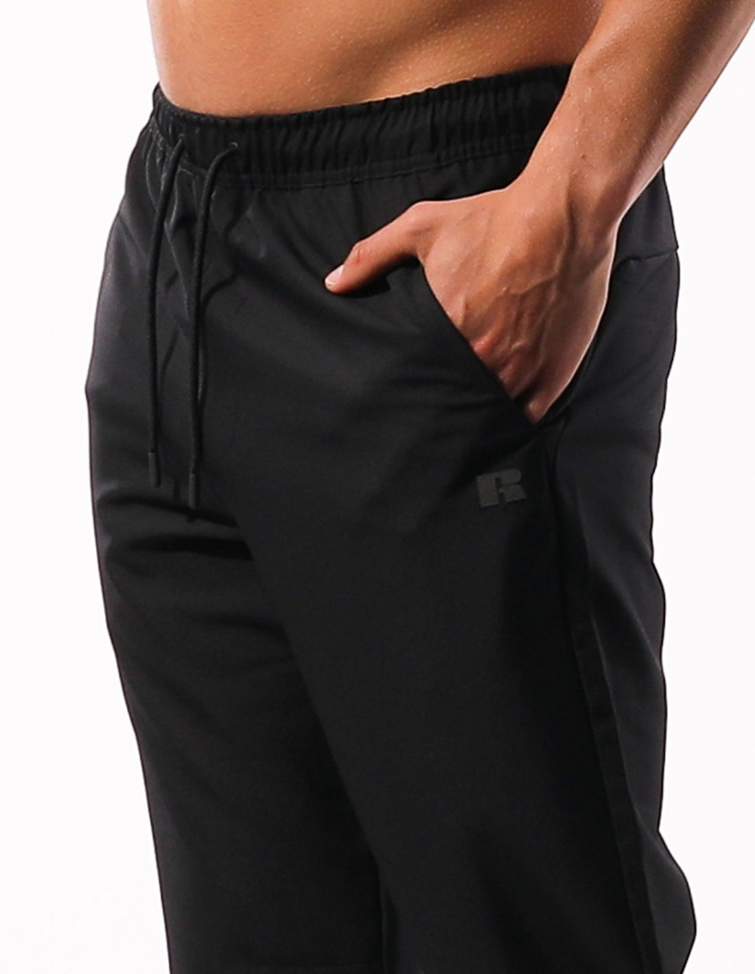 Men Russell Athletic R Logo Active Stretch Track pants Black | UJTLBO861