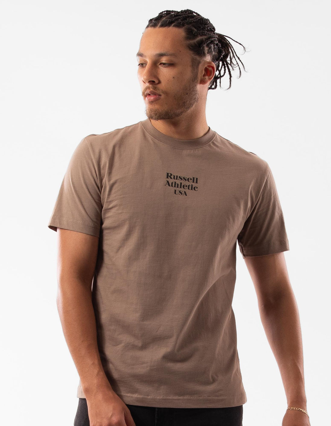 Men Russell Athletic Small Serif T Shirts Beige | QLCWIU632