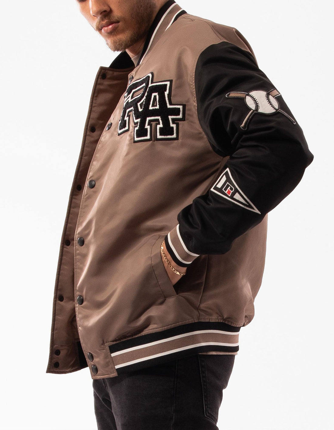 Men Russell Athletic Varsity Badge Jackets Brown | DVUGWH936