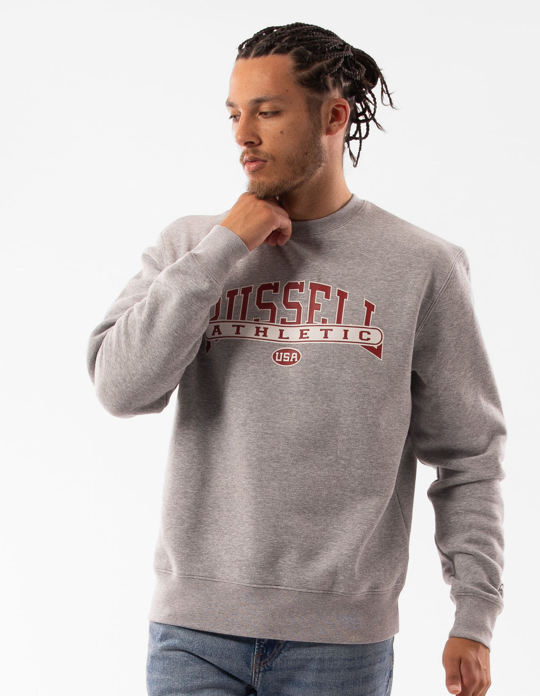 Men Russell Athletic Vortex Crew Neck Sweaters Grey | WTCAMF318