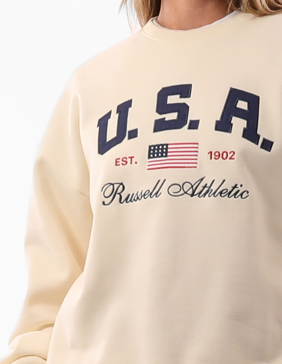 Women Russell Athletic 1902 Oversized Crew Neck Sweaters Beige | IMBDYS706