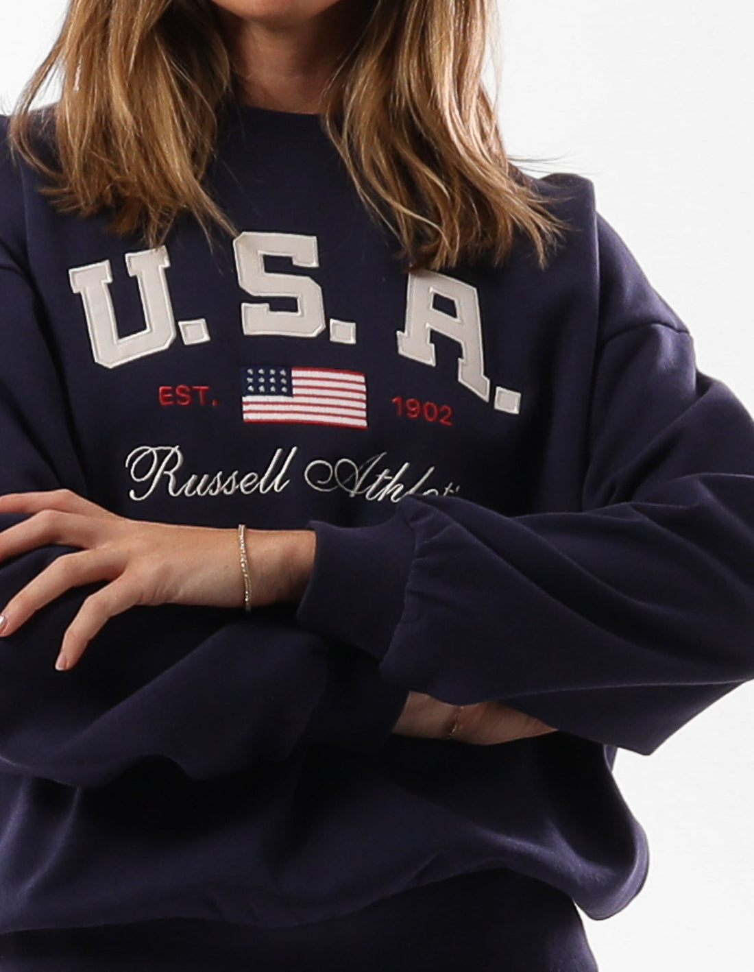 Women Russell Athletic 1902 Oversized Crew Neck Sweaters Blue | DEXBPU835