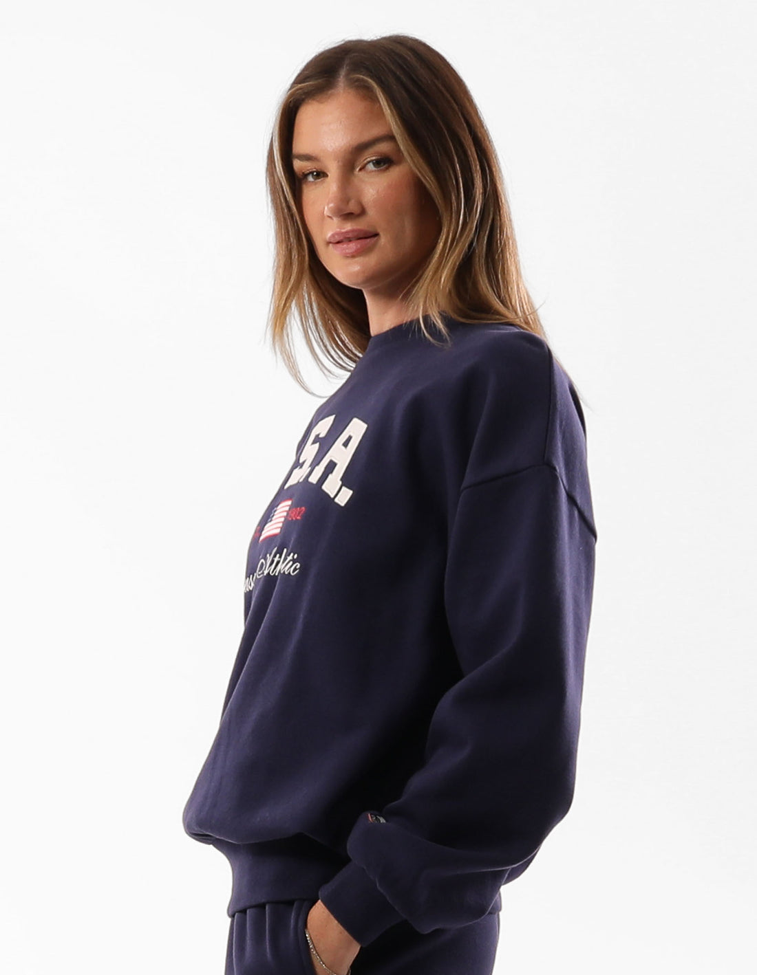 Women Russell Athletic 1902 Oversized Crew Neck Sweaters Blue | DEXBPU835