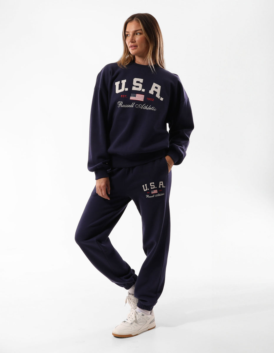 Women Russell Athletic 1902 Oversized Crew Neck Sweaters Blue | DEXBPU835