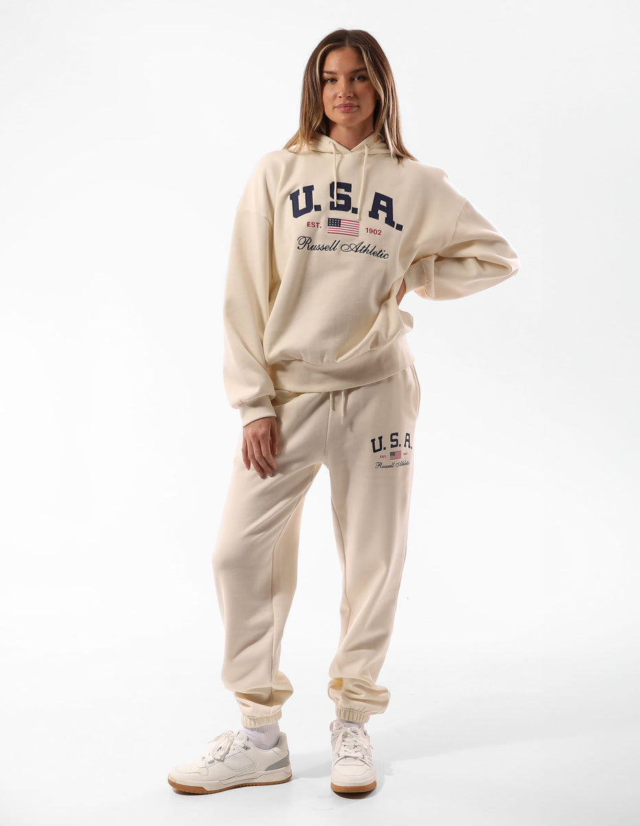 Women Russell Athletic 1902 Oversized Hoodie Beige | NMOFVT273