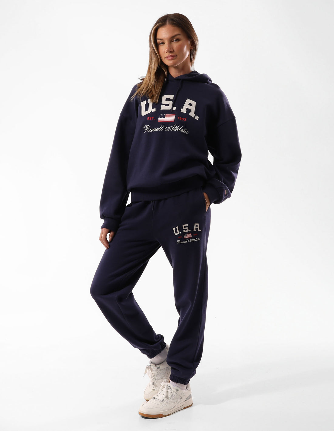 Women Russell Athletic 1902 Oversized Hoodie Blue | SZUQNY820