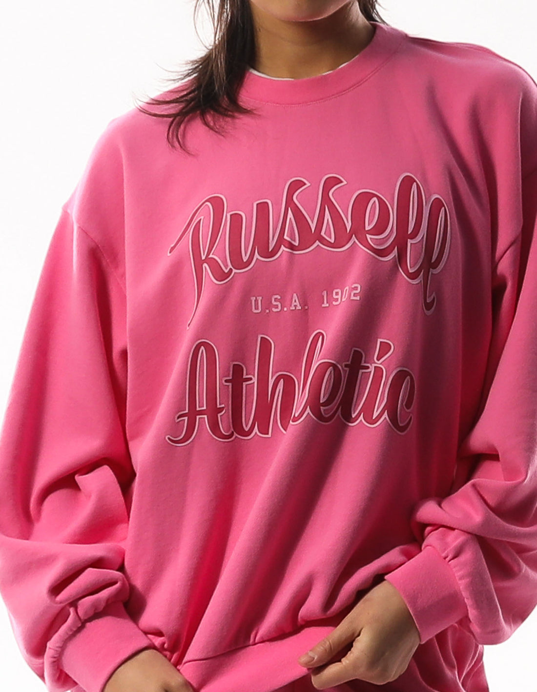 Women Russell Athletic Annie Oversized Crew Neck Sweaters Pink | GLOPFK826