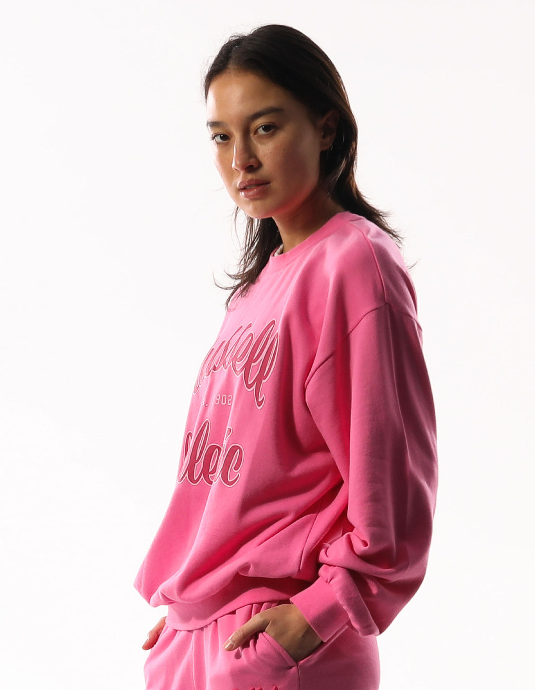 Women Russell Athletic Annie Oversized Crew Neck Sweaters Pink | GLOPFK826