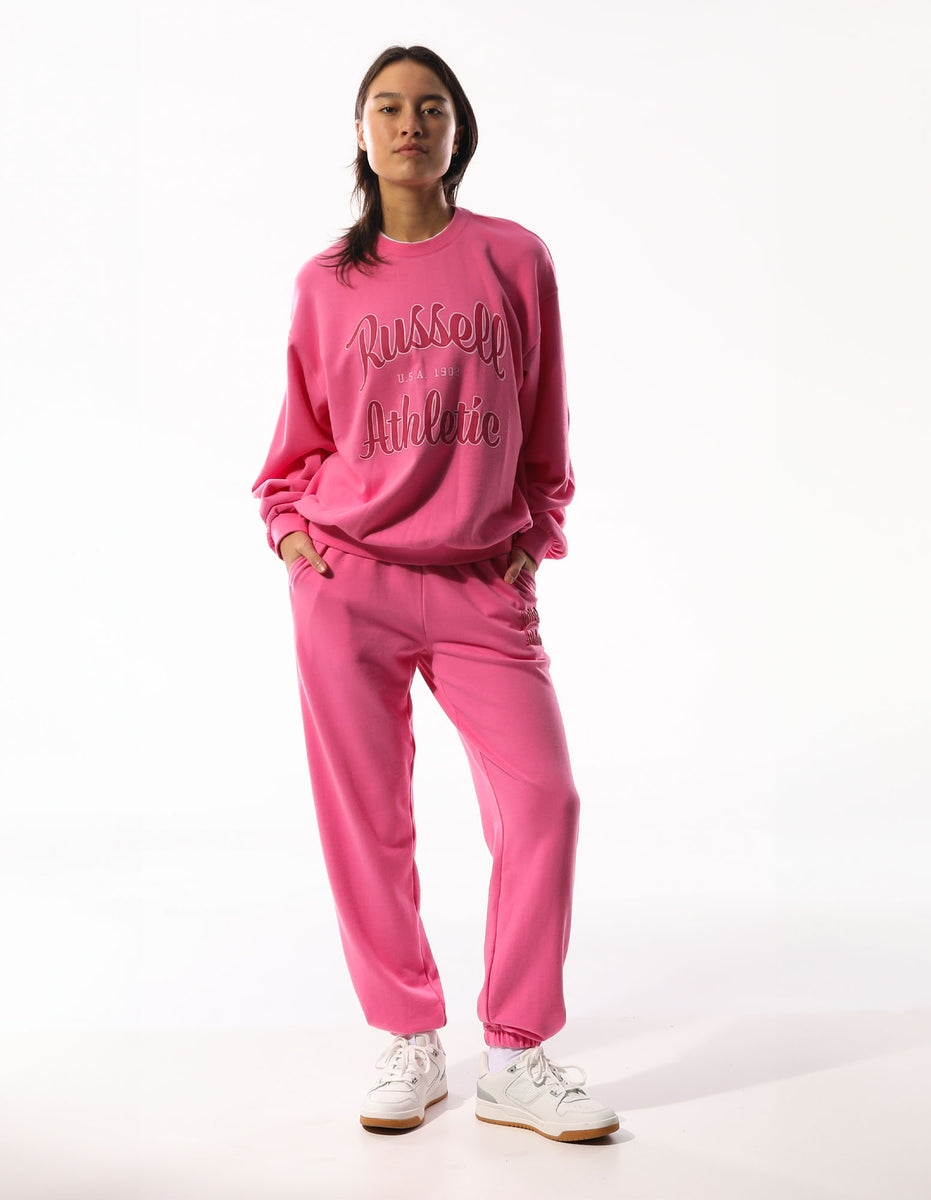 Women Russell Athletic Annie Oversized Crew Neck Sweaters Pink | GLOPFK826