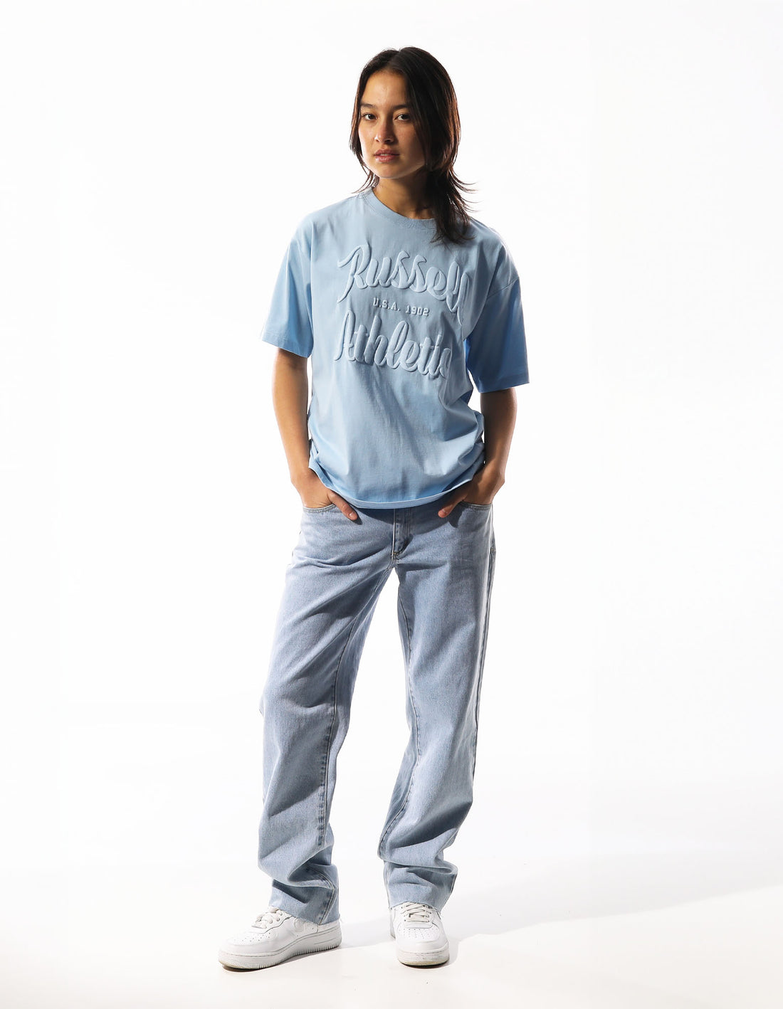 Women Russell Athletic Annie Oversized T Shirts Blue | QYVGTX901