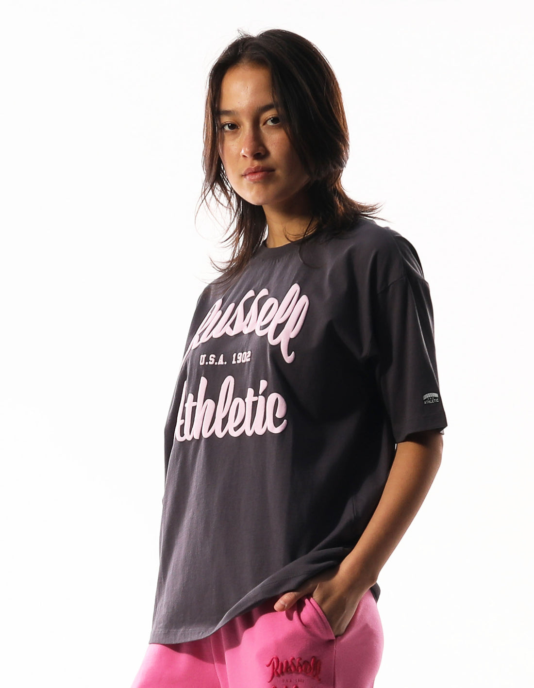 Women Russell Athletic Annie Oversized T Shirts Dark Grey | VGKZHI920