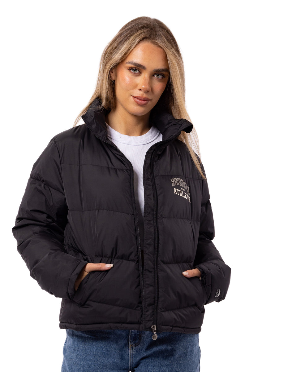 Women Russell Athletic Arch Logo Jackets Black | ZYWNCL629