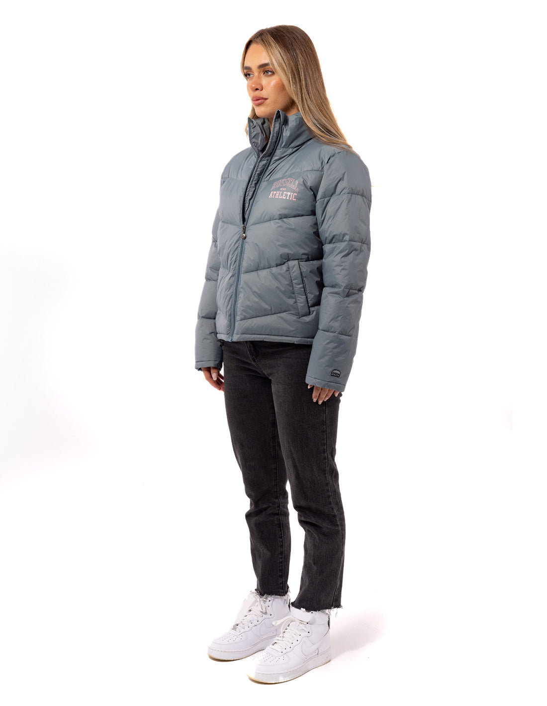 Women Russell Athletic Arch Logo Puffer Jacket Indigo | JCOXML948