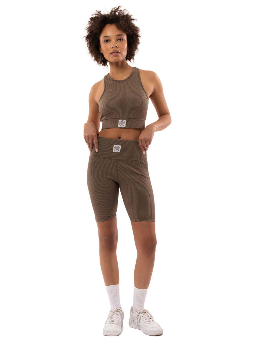 Women Russell Athletic Deja Vu Ribbed Bike Shorts Beige | GMPIUR709