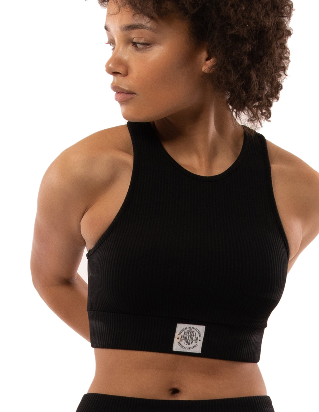 Women Russell Athletic Deja Vu Ribbed Crop Tanks Black | WZJTFY210