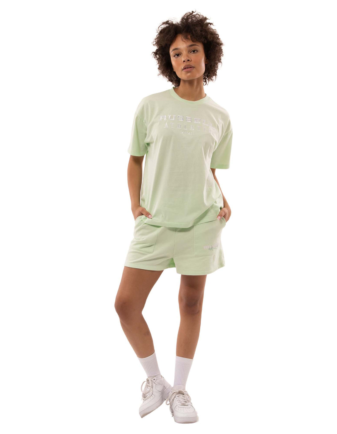 Women Russell Athletic Elements Oversize T Shirts Light Grey Green | XDQSOR792