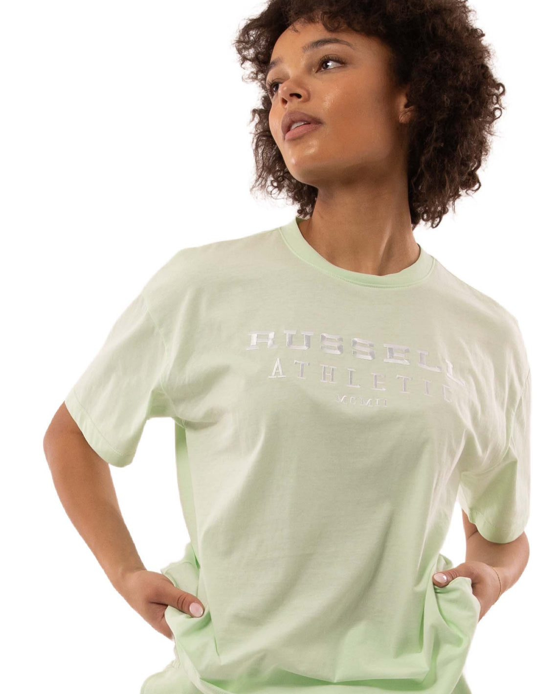 Women Russell Athletic Elements Oversize T Shirts Light Grey Green | XDQSOR792